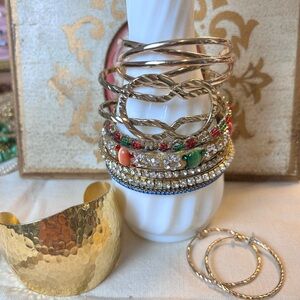 Elegant Gold & Multicolor Bracelet Set 10 cuffs, bangles, stackable Vibrant Boho